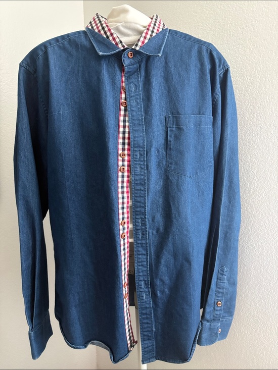 Coofandy Other - Men's Casual Blue Button-Down Shirt with Check Trim